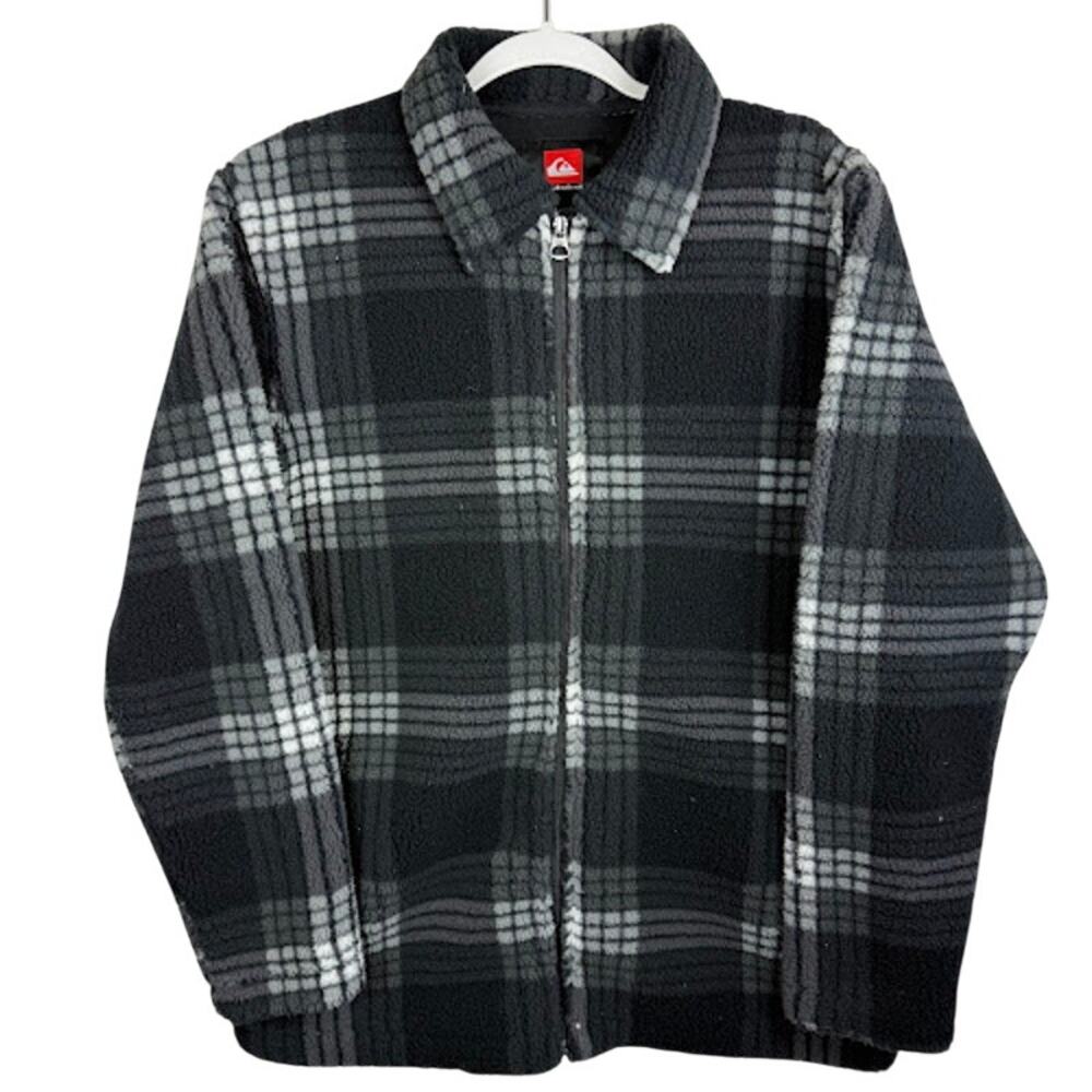 Quiksilver Sherpa Lined Plaid Fleece Zip Jacket Blue Black Men’s M NWT $80 MSRP